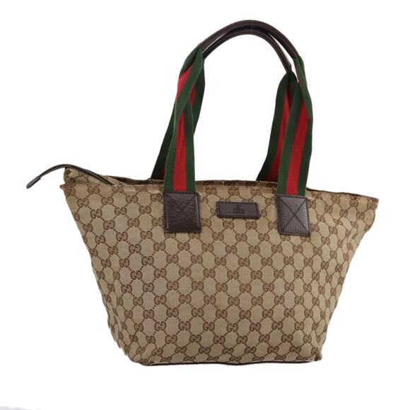 GUCCI GG Canvas Web Sherry Line Tote Bag Beige Silver - Picture 1 of 16